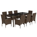 vidaXL Ensemble à manger de jardin et coussins 9Pièces marron rotin verre