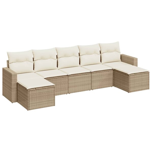 vidaXL Salon de jardin avec coussins 7 Pièces beige résine tressée