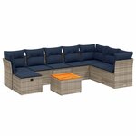 vidaXL Salon de jardin 9 Pièces avec coussins gris résine tressée