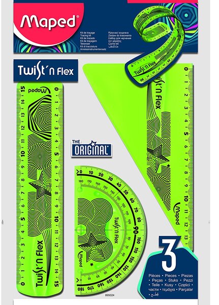 Kit 3 pièces TWIST 'N FLEX Règle Equerre Rapporteur Coloris Aléatoire MAPED