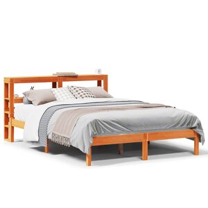 vidaXL Cadre de lit et tête de lit sans matelas cire marron 135x190 cm