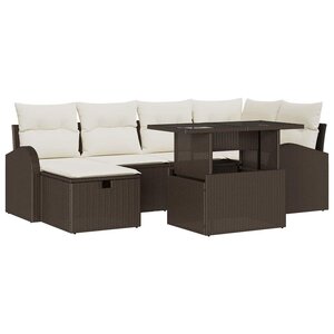 vidaXL Ensemble de canapé de jardin 7 Pièces Marron Poly rotin