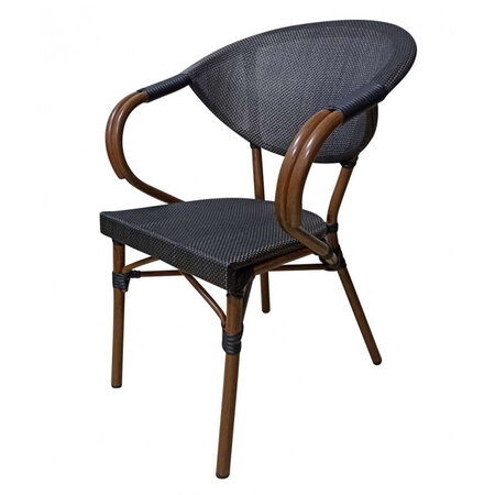 Chaise moka empilable décor bois et tressage rotin - materiel chr pro - noir - aluminium/rotin