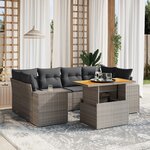 vidaXL Salon de jardin avec coussins 7 Pièces gris résine tressée