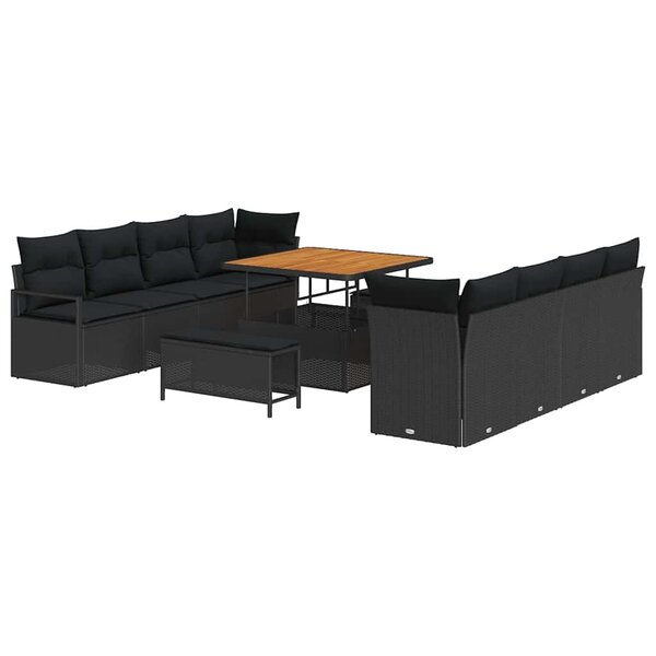 vidaXL Ensemble de canapé de jardin 11 Pièces Noir Poly rotin