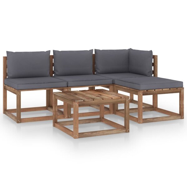 vidaXL Salon palette de jardin 5 Pièces et coussins Bois de pin imprégné