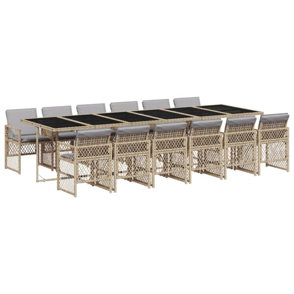 vidaXL Ensemble à manger de jardin et coussins 13 Pièces beige