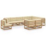 vidaXL Salon de jardin 10 Pièces avec coussins Marron miel Bois de pin
