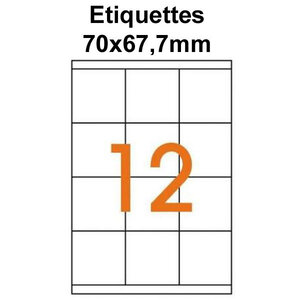 Étiquettes adhésives  70x67 7mm  (12étiquettes/feuille) - blanc - 50 feuilles -t3azur