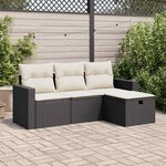 vidaXL Salon de jardin 4 Pièces avec coussins noir résine tressée