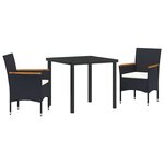 vidaXL Ensemble de salle à manger pour jardin 3 Pièces Noir Poly rotin