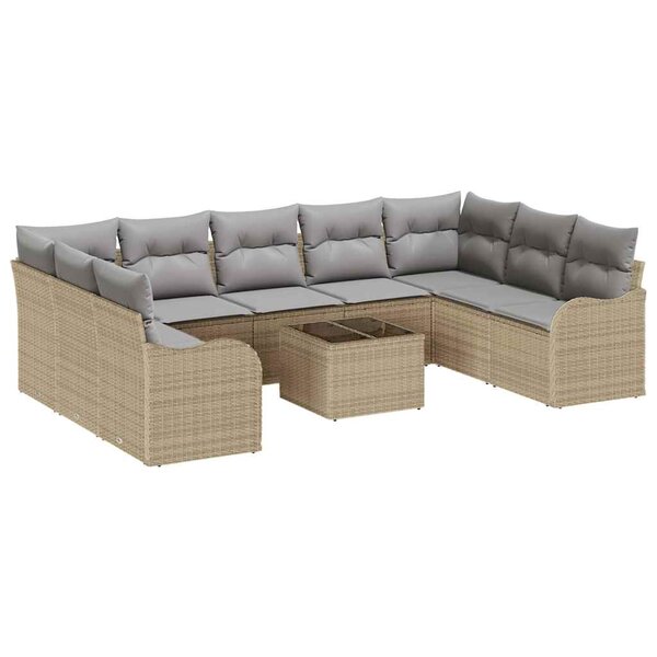 vidaXL Ensemble de canapé de jardin 10 Pièces Beige  gris clair