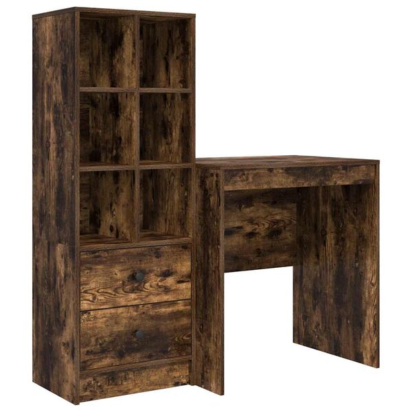 vidaXL Bureau avec rangement Chêne fumé Bois d'ingénierie