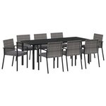 vidaXL Ensemble de jardin de 9 pièces Gris Poly Rattan