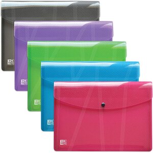 Lot de 5 porte-documents Hawai A4 en plastique transparent 5 couleurs OXFORD