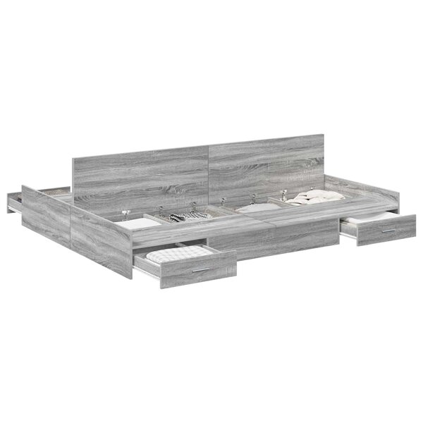 vidaXL Cadre de lit avec rangement Gris Sonoma 140 x 190 cm