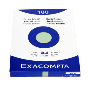 Étui de 100 fiches bristol uni non perforé 210x297mm Vert EXACOMPTA