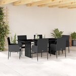 vidaXL Ensemble à manger de jardin coussins 7Pièces Noir Résine tressée