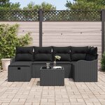 vidaXL Ensemble de canapé de jardin avec coussin 7 Pièces Noir Poly rotin