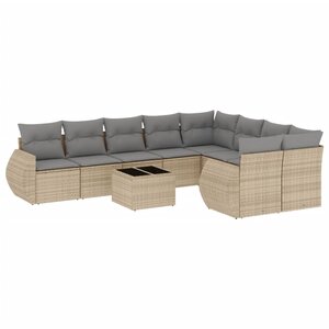 vidaXL Salon de jardin avec coussins 10 Pièces beige résine tressée