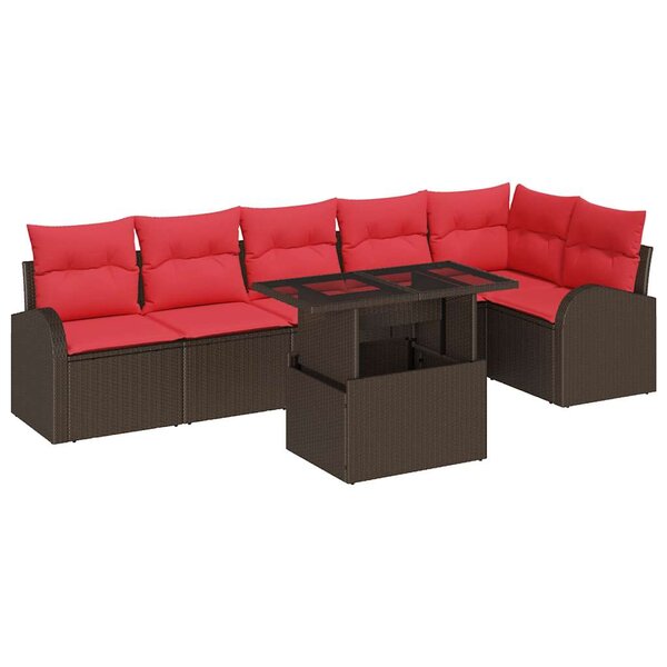 vidaXL Ensemble de canapé de jardin 7 Pièces Marron et rouge polyrotin