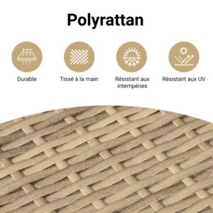 vidaXL Ensemble à manger de jardin et coussins 7 Pièces beige poly rotin