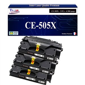 T3AZUR -3x Toners compatibles avec HP CE505X (05X) pour HP LaserJet P2050  P2050D  P2055  P2055D  P2055DN  P2055X