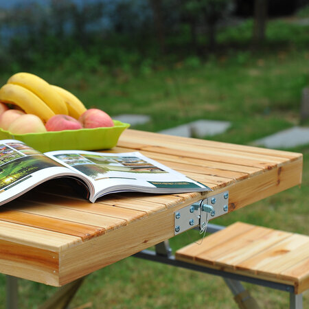 OUTSUNNY Table de camping jardin pique-nique pliante en bois avec 4 sieges  pas cher 