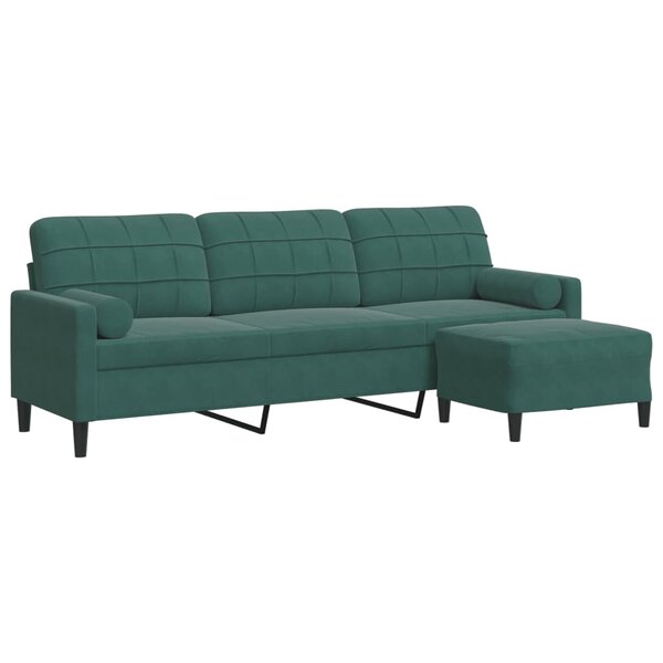 vidaXL Canapé à 3 places avec repose-pieds Vert foncé 210 cm Velours