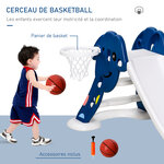 Toboggan enfant panier basket 2 à 6 ans usage intérieur extérieur dim. 146L x 68l x 68H cm balle + pompe incluses HDPE bleu blanc