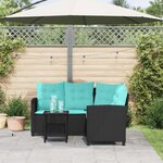 vidaXL Canapé de jardin 2 Pièces Noir et turquoise Poly rotin