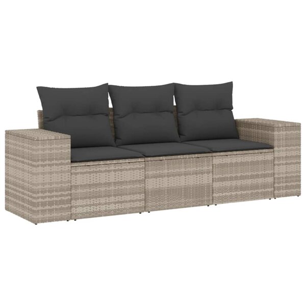 vidaXL Salon de jardin avec coussins 3 Pièces gris clair résine tressée