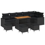 Ensemble de canapés de jardin 10 pièces avec coussins Noir Poly Rotin Acajou