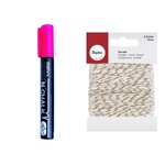 Marqueur-craie rose + Ficelle dorée & blanche 15 m