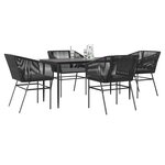 vidaXL Ensemble à manger de jardin et coussins 5 Pièces noir rotin verre