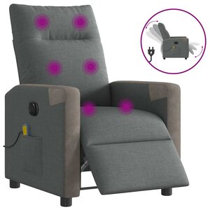 vidaXL Fauteuil inclinable de massage électrique gris foncé tissu