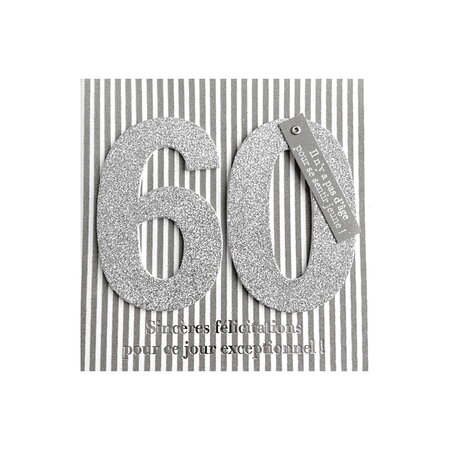 Carte de voeux glamour - anniversaire - 60 ans blanc argenté