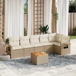 vidaXL Salon de jardin avec coussins 7 Pièces beige résine tressée