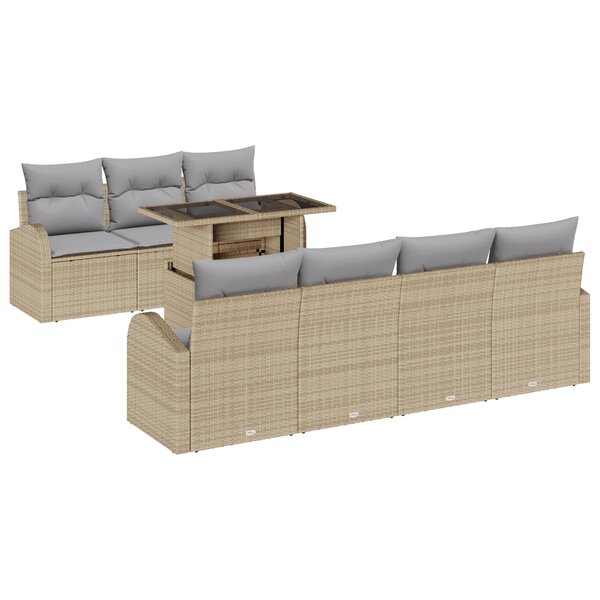 vidaXL Canapé de jardin 8 pièces avec coussins beige en rattan synthétique.