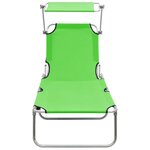 vidaXL Chaise longue pliable avec auvent acier vert pomme