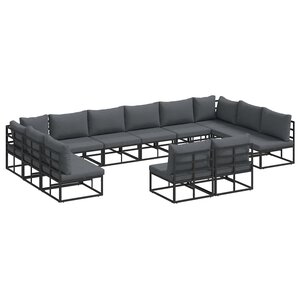 vidaXL Ensemble de canapé de jardin avec coussin 12 Pièces Noir Aluminium