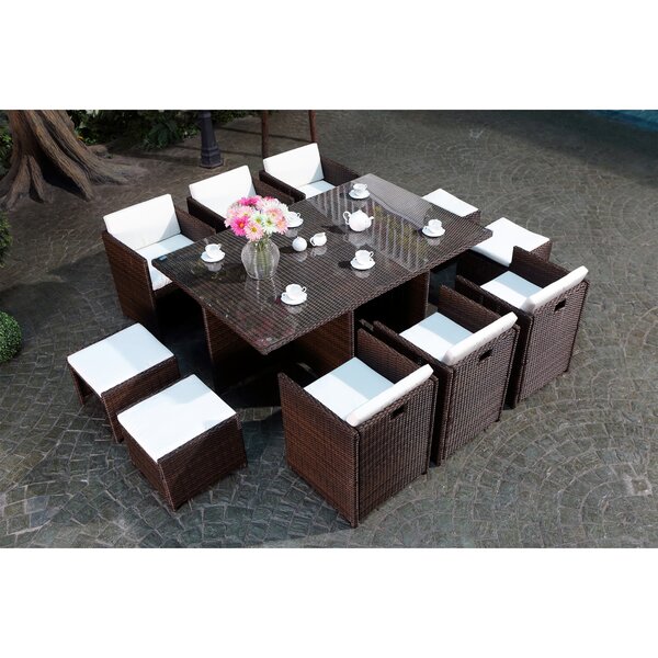 Miami 10 Marron/Blanc : salon encastrable 10 personnes en résine tressée marron poly rotin