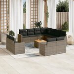vidaXL Salon de jardin avec coussins 12 Pièces gris résine tressée