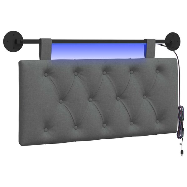 vidaXL Tête de lit suspendue Avec lumière LED Gris foncé Tissu