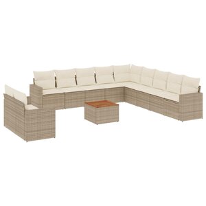 vidaXL Salon de jardin avec coussins 12 Pièces beige résine tressée