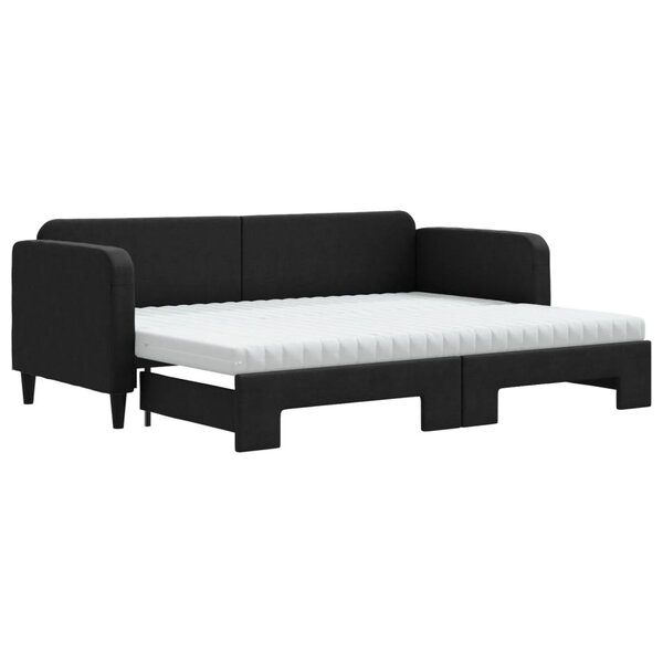vidaXL Lit de jour avec lit gigogne et matelas noir 80x200 cm tissu