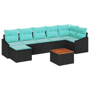 vidaXL Ensemble de canapé de jardin avec coussin 8 Pièces Noir polyrotin