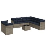 vidaXL Salon de jardin 10 Pièces avec coussins gris résine tressée