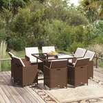 vidaXL Ensemble à manger de jardin et coussins 9 Pièces Poly rotin Marron