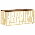 vidaXL Table basse doré acier inoxydable et bois massif récupération